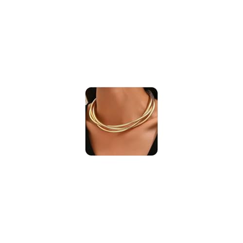 Chunky Gold Statement Choker Neckalce for Women Layered Snakebone Chain Collar Necklace Twist Wrap Stainless Steel Choker Punk Aesthetic Jewelry Gifts