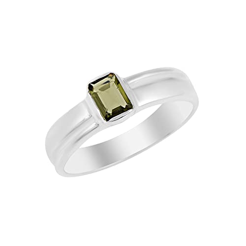Bague moldavite verte rectangulaire argent 925 cadeau idéal