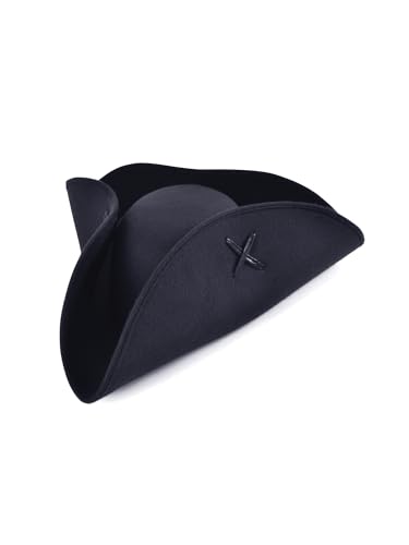 Bristol Novelty BH653 Pirate Tricorn | Wool Felt | 1 Piece | Black | One Size - Adult Hat, Unisex