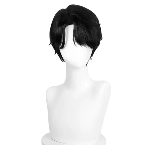 Beutthiar Black Wig for Cosplay 12 Inch Short Costume Wig Side Part Synthetic Hair for Men Halloween