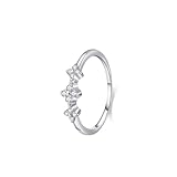 Aotiwe Anillo para mujer, anillo de boda simple y fino con diamante redondo, oro blanco de 14 quilates, talla K 1/2
