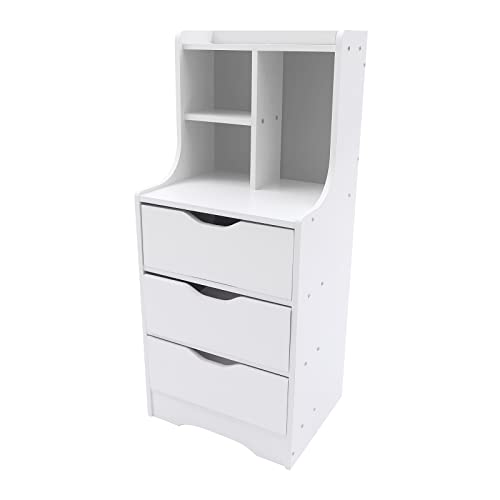 ReqianXH Bedside Table Storage Cabinet Organizer with 3 Drawers, Small Nightstand Bedside Cabinet White Bedroom Storage Side Table with Open Shelf for Bedroom, Living Room (Style2)