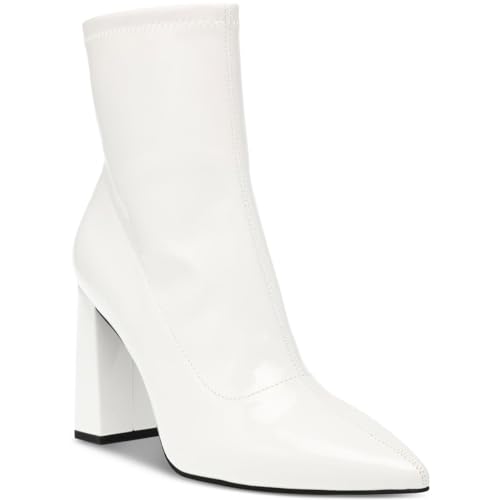 Wild Pair Womens Iloise Patent Block Heel Booties White 8 Medium (B,M)