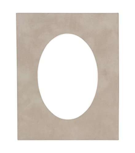 8.5x11 Mat Bevel Cut for 6x8 Photos - Precut Light Grey Suede Oval Shaped Photo Mat Board Opening - Acid Free Matte to Protect Your Pictures - Bevel Cut for Family Photos, Pack of 1 Matboard