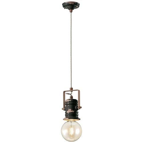 Lustre industriel vintage noir E27 plafonnier fer céramique suspension cuisine 19 cm