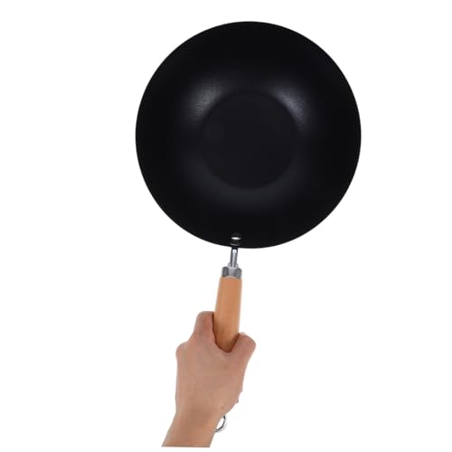 Sartén wok profunda Zerodeko hierro con tapa y mango de madera miniatura 4