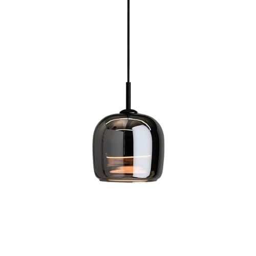 Pendant Light,Gray Glass LED Hanging Lamp Black Metal Ceiling Suspended Lights, Height Adjustable Bedroom Lighting Fixture Livin