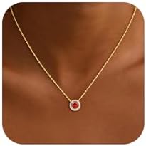 Birthstone Necklace for Women, 14K Gold Plated Box Chain Disc Bir...