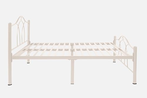 Image of Alto Metal Queen Size Bed Without Storage | Wrought Iron Double Bed with Headboard & Footboard | Sturdy Powder Coated Platform Bed Queen Size Cot for BedroomLivingRoom Ivory (75x60)