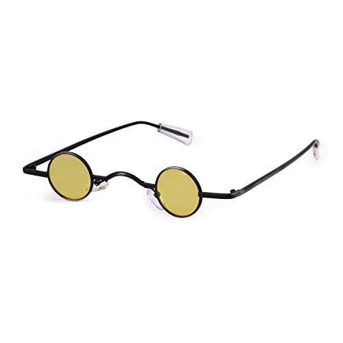 GIFIORE Vintage Kleine Runde Sonnenbrille Damen Herren,Mode Mini kleine Rund Hip Hop Sonnenbrille Unisex(Schwarz/Gelb) Cover