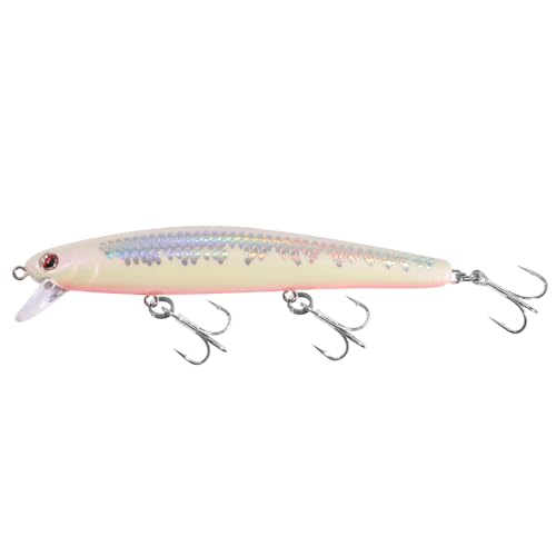 LITTMA California Surf Fishing Lures Saltwater Jerkbait Crankbait Surf Minnow 110 - Metallic Sardine Super Glow & Pearl Pink Belly Glow Lures for Halibut & Striper Fishing