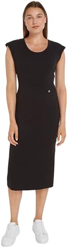 Tommy Hilfiger Femme Slim Rib DRS MIDI Cap Sleeve Noir M, Black, M