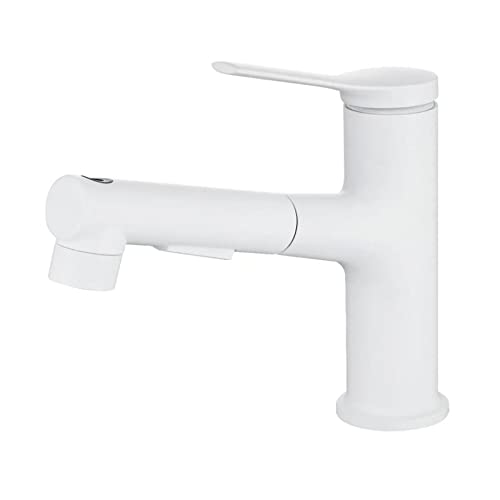 Robinet de salle de bain extractible double mode blanc pour lavabo