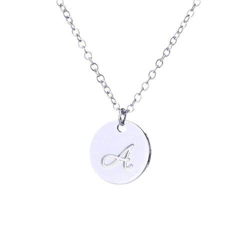 Product Image of the AOLO Silver Color Initial Disc Necklace Script Cursive A