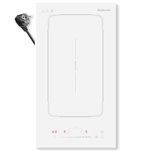 Karienvir Induktionskochfeld 2 Platten mit Stecker, Weiß Glaskeramik Kochplatte, 30CM Einbau Induktionskochplatte mit Flexzone, Booster, Timer & Sicherheitssperre, 3500W