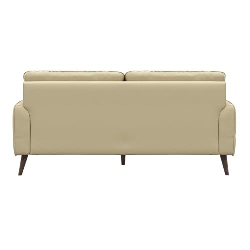 Image of Wakefit 3 Seater Sofa, Beige Leatherette, Neem Wood, Living Room, 5 Year Warranty