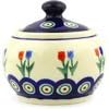 Polmedia Polish Pottery Sugar Bowl 7 oz - Tulip Pair Peacock Pattern Handmade in Boleslawiec Poland + Certificate of Authenticity