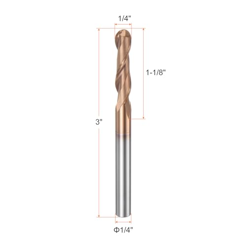 Image of HARFINGTON Ball Nose End Mill 2 Flute 1 /4 inch Diameter 1 /4 inch Shank Tungsten Carbide Spiral CNC Router Bits 1-1 /8 inch Cutting Length Single End Ball Cutting Tool for Carving Engraving Grinding