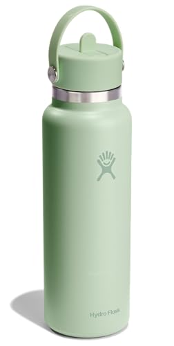 Image of Hydro Flask Water Bottle - Insulated Stainless Steel - Wide Mouth Flex Straw Lid, Non Spill, Leakproof and Refillable in 40 Oz Aloe Green