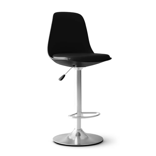 DIYA Seating Solutions 360° Revolving Adjustable Height Bar Stool Chair with Chrome Metal Base & Footrest for Kitchen, Cafeteria | 1 Year Warranty | L