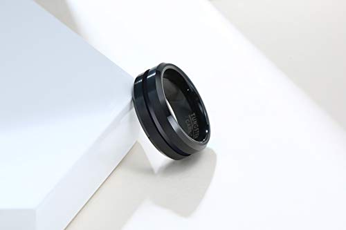 Lord's Prayer Cross Ring Hypotenuse Grooved Center Tungsten Carbide Ring Customize Inspirational Ring High Polished Wedding Jewelry for Men Women, Inside Blue & Black - Size 7 to 124