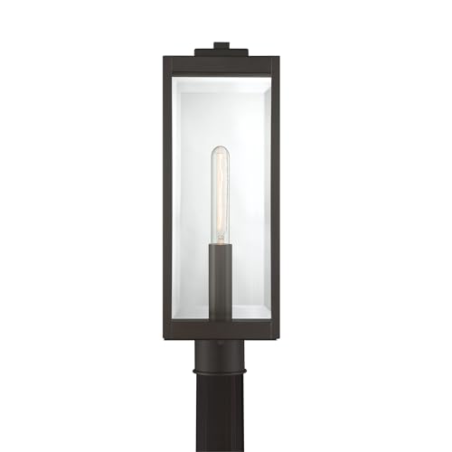 Quoizel Westover Outdoor Post Lantern, 21.25 Inch 1-Light Western Bronze Modern Lamp Post, Clear Beveled Glass, Outside Pole Light for Patio, Porch, Fences, Garden, Pool or Driveway - Image 5