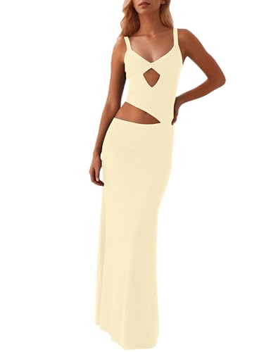 Image of ISZPLUSH Women's Cocktail Maxi Dress V Neck Cut Out Sleeveless Backless Spaghetti Strapless Party Streetwear Long Dress
