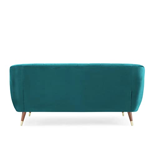 Image of AMATA Marino 3 Seater Ocean Blue Suede Velvet Fabric Sofa Set with Two Cushions Perfect for Home Office Guests Living Room (01 Blue, 3 Seater)(3 Year Warranty)