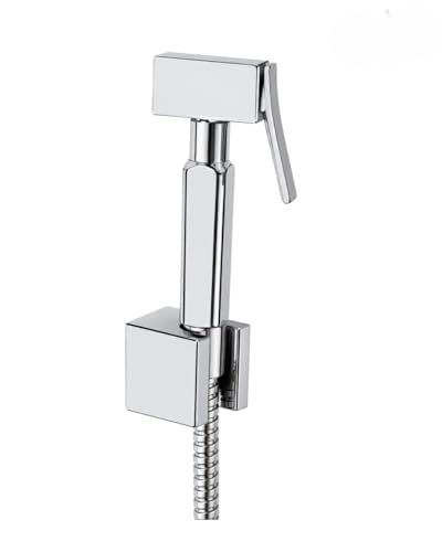 Image of RAPPO Solid Brass Health Faucet with Flexible Hose and Wall Hook Chrome Finish Handheld Jet Spray for Toilet Bathroom Accessory Durable Easy Install Utility Set (new Square with Hose and Hook)