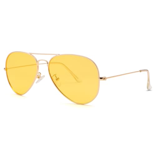Pro Acme Classic Polarized Aviator Night Vision Glasses for Men and Women(Gold Frame/Yellow Lens)