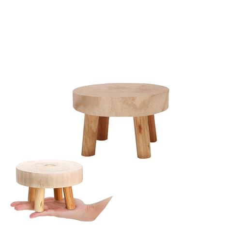 YYHONGMAI Mini Wooden Plant Stand, Round Display Riser, 3-Legged Decorative Stool for Indoor Plants, Candles, Home Decor