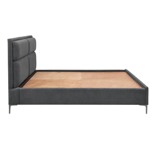 Image of Wakefit Bed | King (78 X 72) Solid Wood Bed, Upholstered, Without Storage, 3 Year Warranty - Zewail - Velvet Space Grey