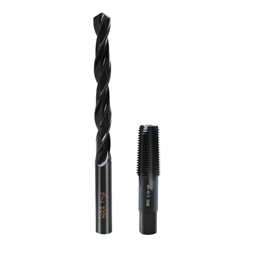 RURITKIT 1/4-18 NPT Pipe Tap and 7/16 drill Set Carbon Steel Hand Threading Plumbing Tap Set for Plumbers Mechanics DIY Thread cutting tools
