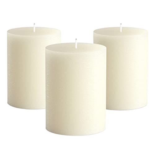 Set of 3 Pillar Candles 3″ x 4″ Unscented Handpoured Weddings, Home Decoration, Restaurants, Spa, Church Smokeless Cotton Wick – Ivory