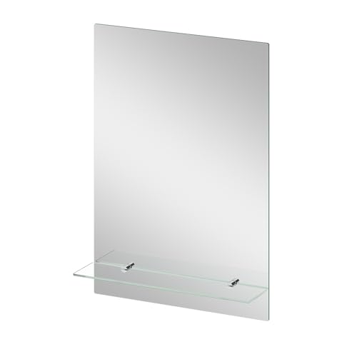 AQUABATOS Espejo de baño con estante sin iluminación de luz, 50 x 70 cm, espejo de pared, espejo de baño, sin marco, espejo colgante rectangular, estante de cristal