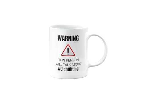 MIPOMALL Weightlifting Mug for Weightlifter, Funny Birthday Gifts for Men or Women, Secret Santa, Presents for Christmas, Warning This Person Will Talk About, mm-CA_211_135