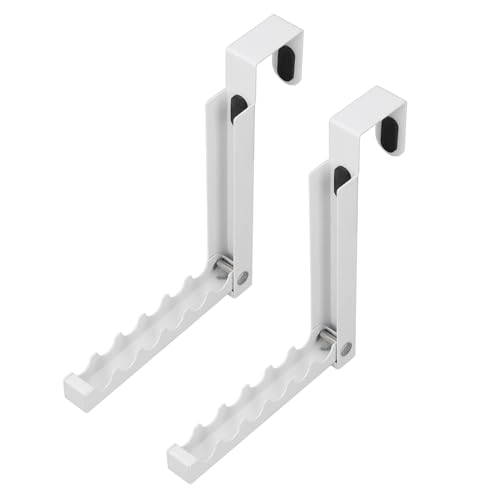Over The Door Hooks Hanger, 2 Pack Folding Over The Door Organizer Rack Space Saving Hanging Storage Hanger for Clothes Coats Towels for Bedroom Bathroom, White