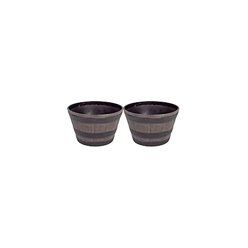 Thompson & Morgan Garden Flower Wooden Effect Barrel Planter Outdoor Half Whiskey Cask Flower Pot Indoor Rustic Patio Grow Plant Container (2 Small)