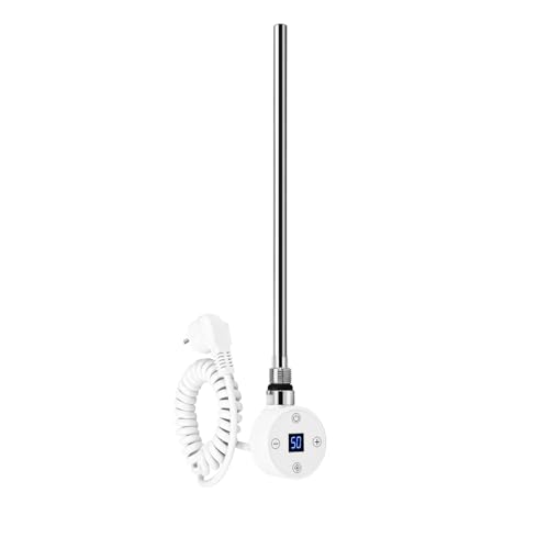 Heilmetz Elemento Calefactor 300W con Termostato para radiador toallero electrico y Calientatoallas con Temperatura Ajustable y Función de Temporizador, Diseño Blanco, en Acero Inoxidable