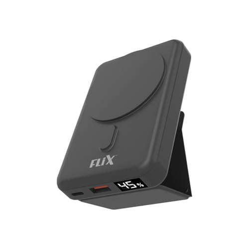 Image of FLiX MagConnect Elite 10,000mAh 15W Magnetic Wireless Output,22.5W QC Pocket Power Delivery PPS,Type C & Type A Input /Output,Rapid Charge,LED Display,Perfect for iPhone 12,13,14(Black)