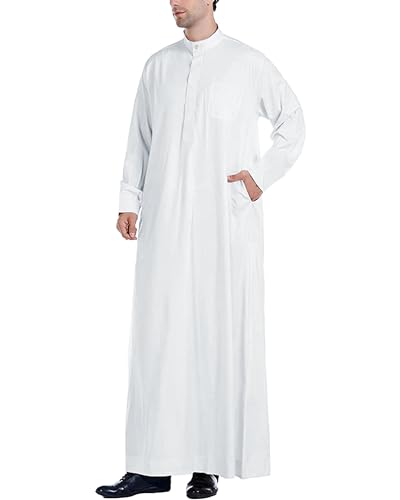 YAOHUOLE Men Islamic Caftan Thobe Big and Tall Kaftan with Pocket Mens Arab Kaftan Thobe