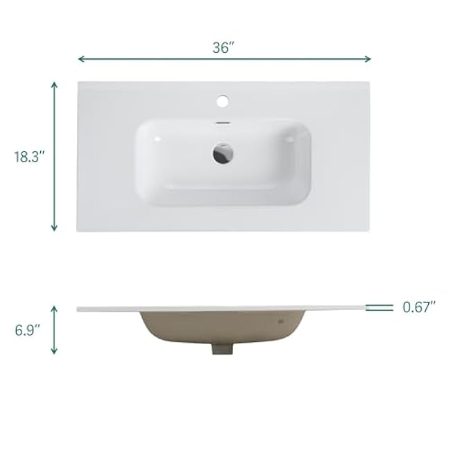 Integrated White Ceramic Basin - Drain Assembly Not Included