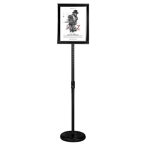 IN WHICH BAY-Adjustable Heavy Duty Poster Sign Holder Stand Floor Sign Stand Aluminum Snap Open Frame for 8.5 x 11 inches both Vertical and Horizontal view Displayed Used for Living and Business(Black) Cover