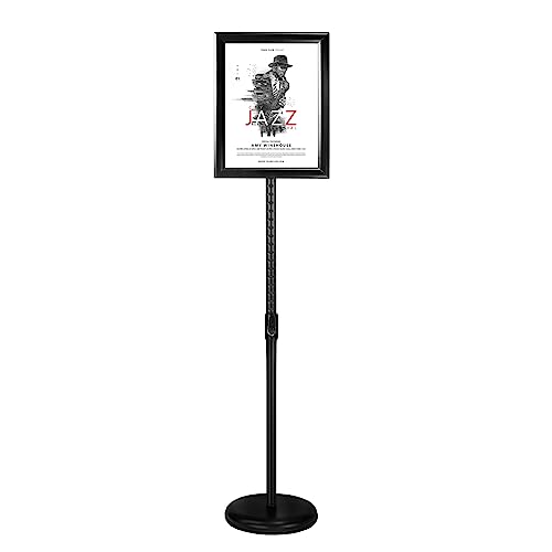 Adjustable Heavy Duty Poster Sign Holder Stand Floor Sign Stand Aluminum Snap Open Frame for 8.5 x 11 inches both Vertical and Horizontal view Displayed Used for Living and Business(Black)