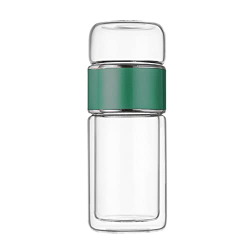 Portable Glass Tea Infuser Bottle, 420ml Double Wall Glass Tea Bottle Leak Proof Travel Tea Water Separation Filter Cup for Loose Tea(Green)