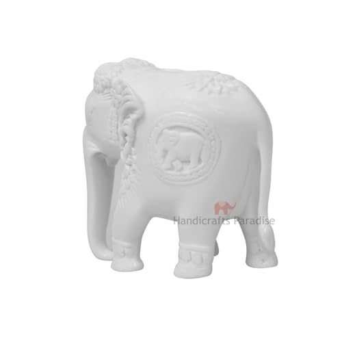 Image of Handicrafts Paradise 2.75 Inch White Marble Elephant Showpiece Hand-Made Elephant Figurine Design Vastu Decor Statue for Home Office Table Showpiece and Gift Item