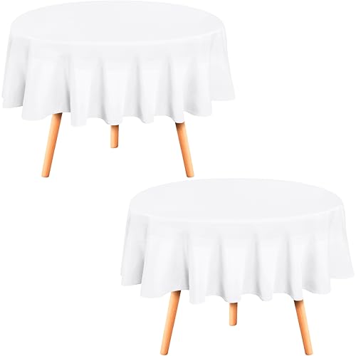Utopia Kitchen Round Table Cloth 2 Pack(90 Inches, White), Tablecloth Machine Washable, Polyester Table Cover for Dining, Buffet Parties, Picnics, Events, Weddings and Restaurants