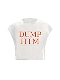 GORGLITTER Women's Graphic Print Cap Sleeve Crop Top Casual Round Neck Short Sleeve T-Shirt White and Orange Letter Medium