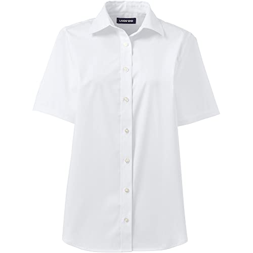 Lands' End Uniform Girls No Gape Short Sleeve Stretch Shirt Pearl White Womens Regular 4 #TOP4