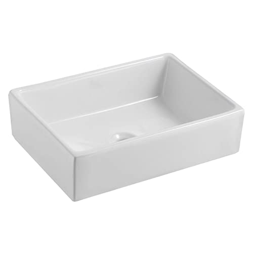 Aseo Fregadero de recipiente encimera 20 pulgadas for baño Fregaderos rectangulares modernos sobre el mostrador Lavabos porcelana cerámica blanca Tocador Gabinetes tocador grandes Moderno